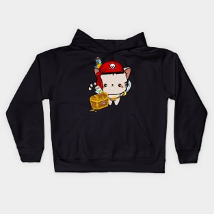 Funny tabby cat is a pirate Kids Hoodie